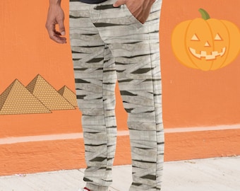 Mummy Wrap Slim Fit Men's Joggers, Bandages Jogging Pants, Mummified Sweats, Halloween Costume, Egyptian Pants