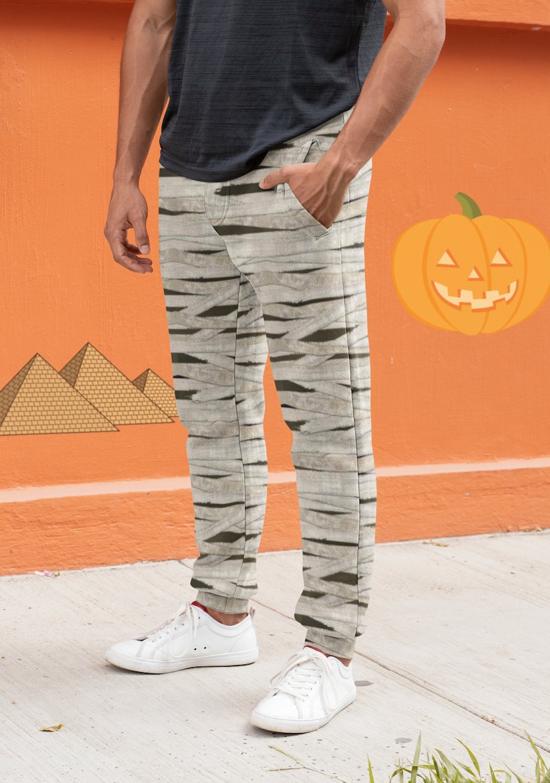 Mummy Wrap Slim Fit Men's Joggers, Bandages Jogging Pants, Mummified Sweats, Halloween Costume, Egyptian Pants image 1