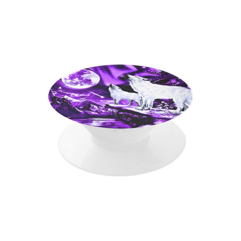 Purple Sky Animal Pop Socket Nature Cell Accessory Howling Wolves Multi-Function Cell Phone Stand