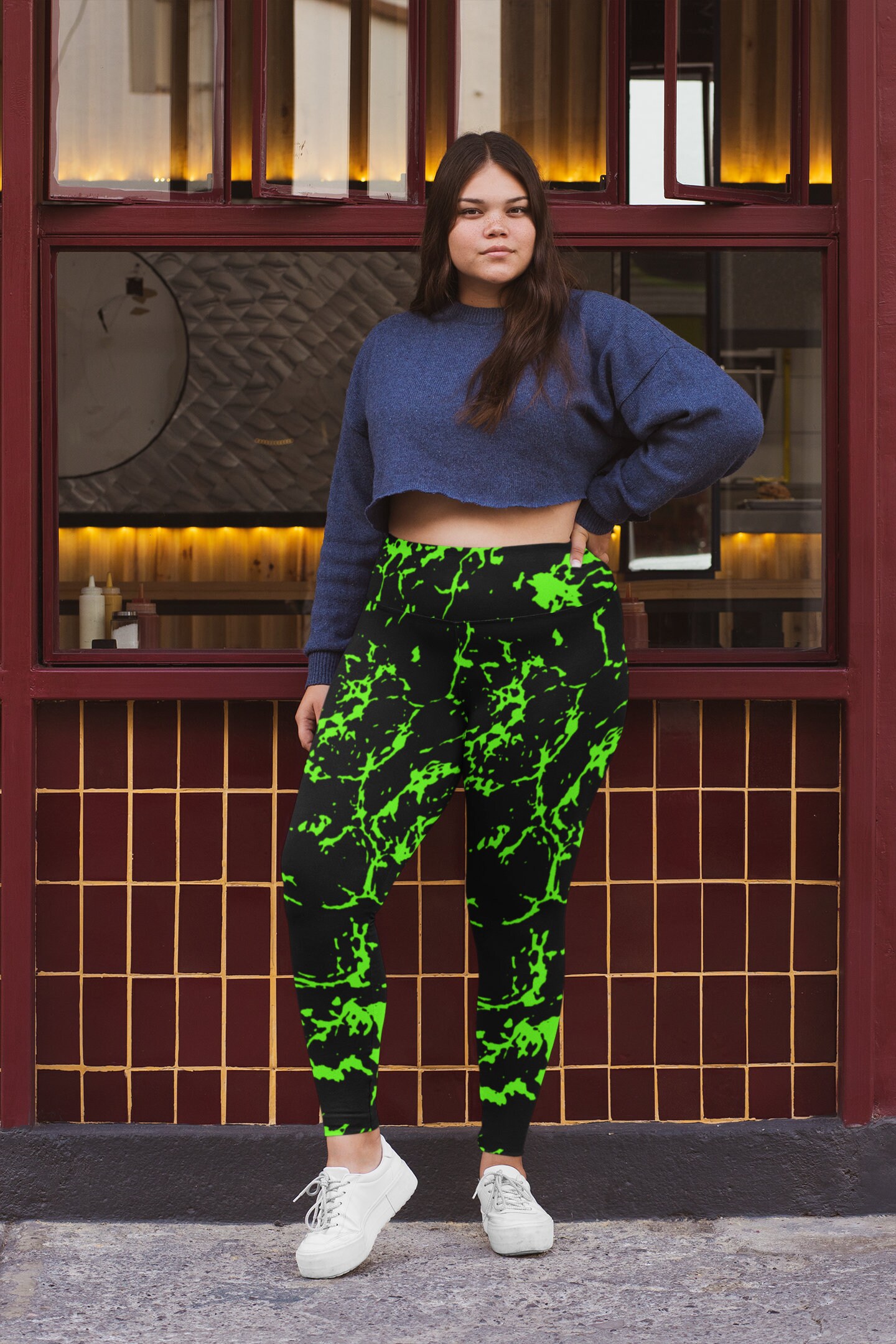 Neon Green Spray Plus Size Leggings 