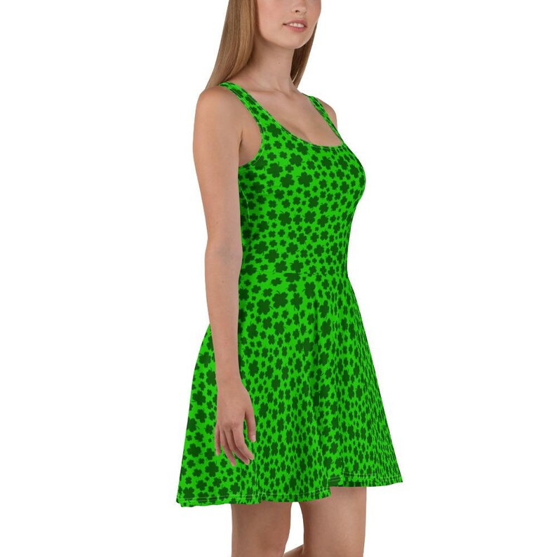 St Patrick/'s Day Summer Dress Irish Clover Dress Shamrock Sleeveless Skater Dress