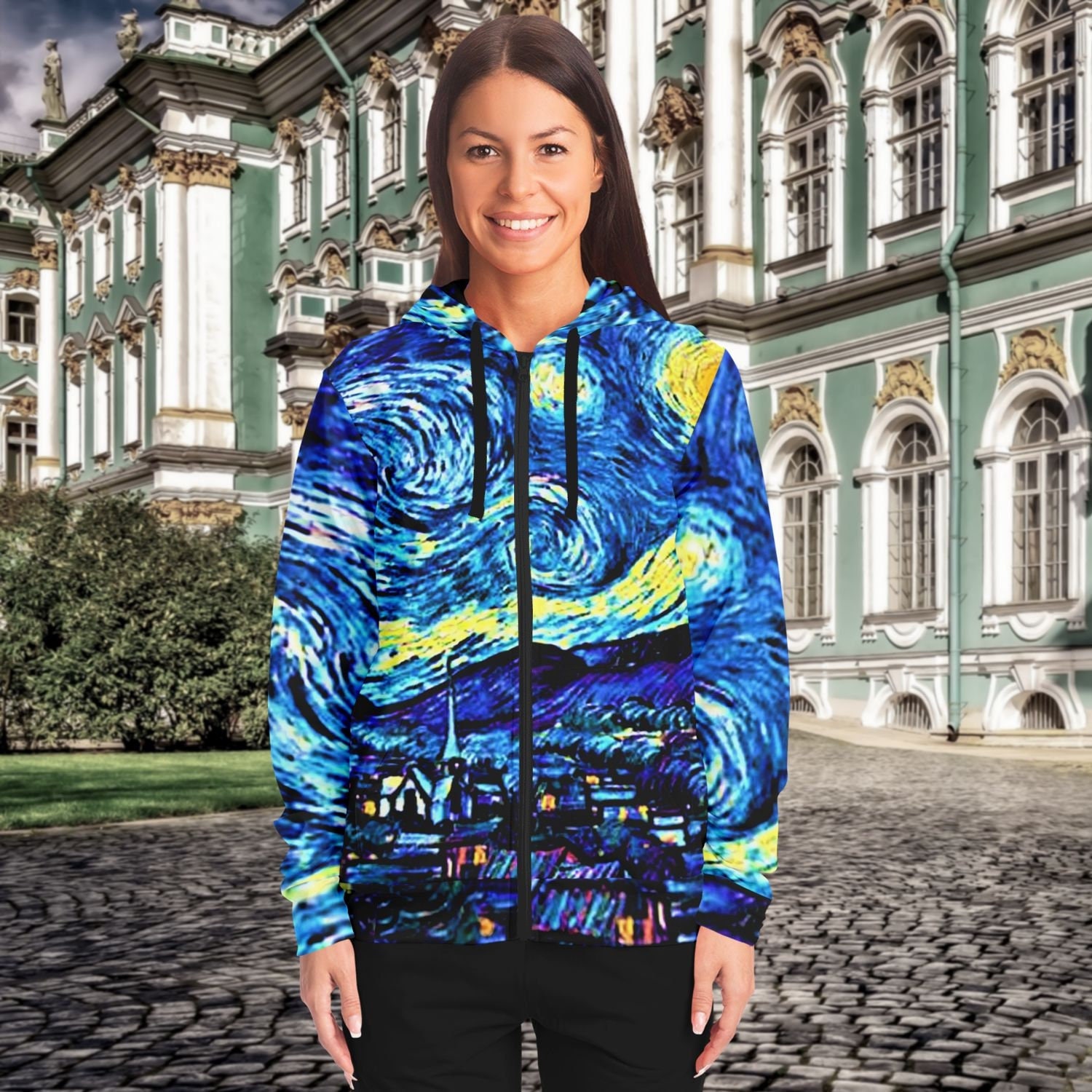 Starry Night Full Zip Unisex Hoodie Vincent Van Gogh Zipper 