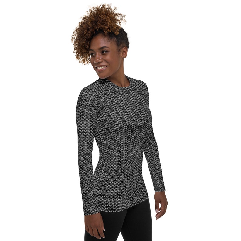 Chain Mail Women's Rash Guard, Knight Cosplay Shirt, Chainmail Long Sleeve, Halloween Costume image 6