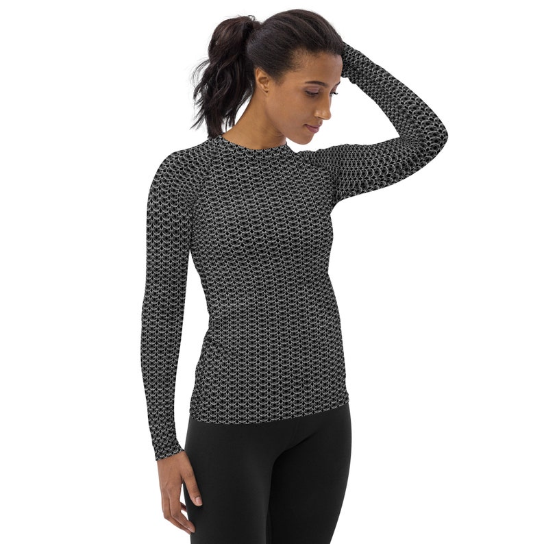 Chain Mail Women's Rash Guard, Knight Cosplay Shirt, Chainmail Long Sleeve, Halloween Costume image 2