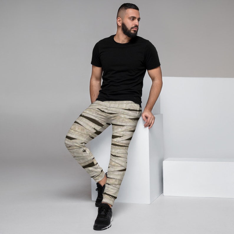 Mummy Wrap Slim Fit Men's Joggers, Bandages Jogging Pants, Mummified Sweats, Halloween Costume, Egyptian Pants image 2