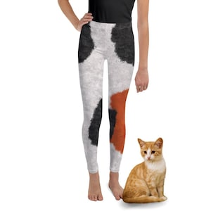 Calico Cat Fur Pattern Youth Leggings, Durable Reusable Cat Costume Leggings