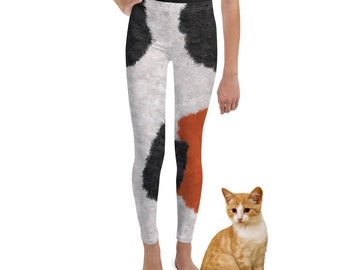 Calico Cat Fur Pattern Youth Leggings, Durable Reusable Cat Costume Leggings