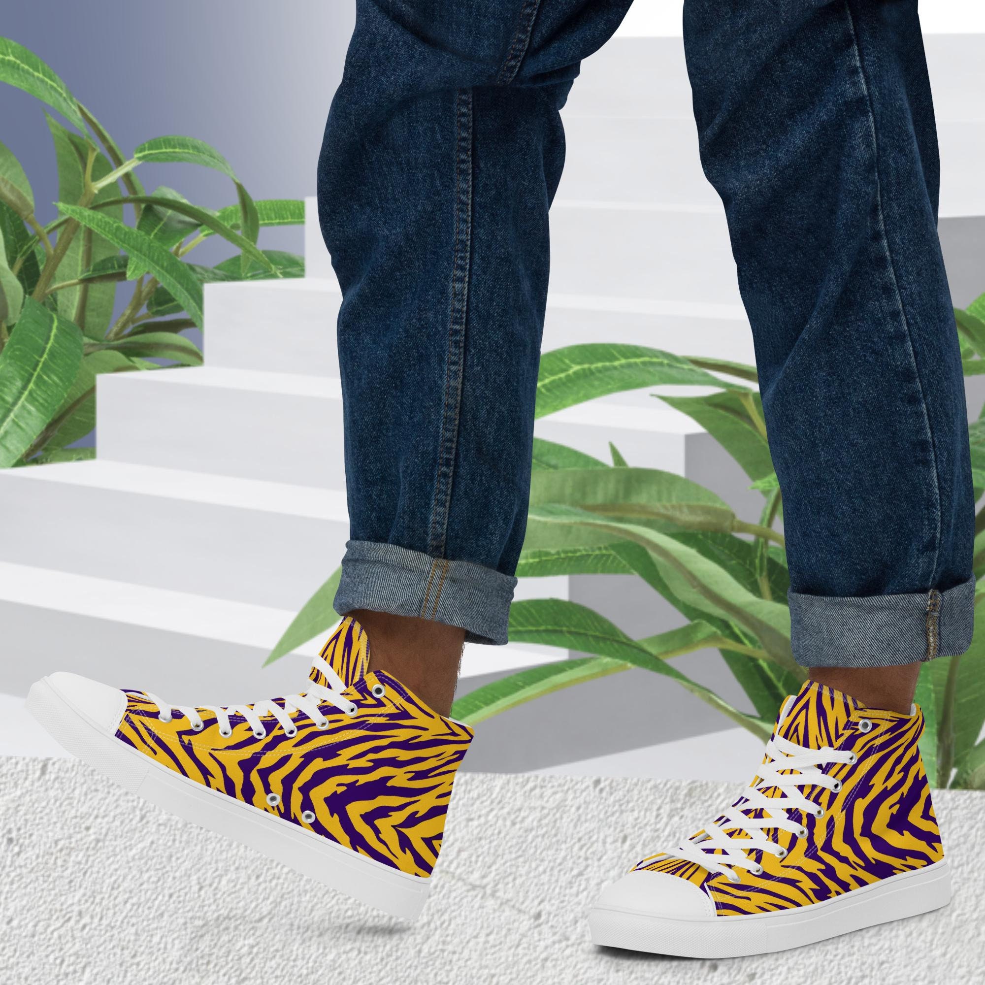 Chaussures montantes en toile pour hommes à rayures mauves et dorées, cadeau pour fan de sport