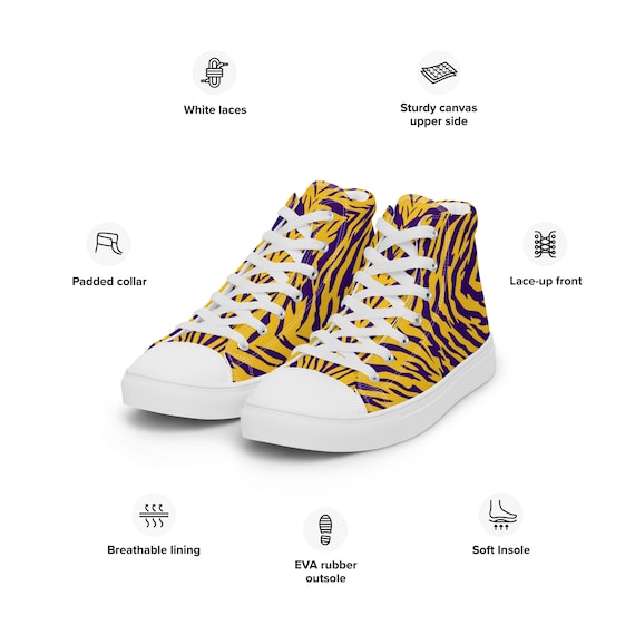 Purple and Gold Tiger Stripes Women's High Top Canvas Shoes