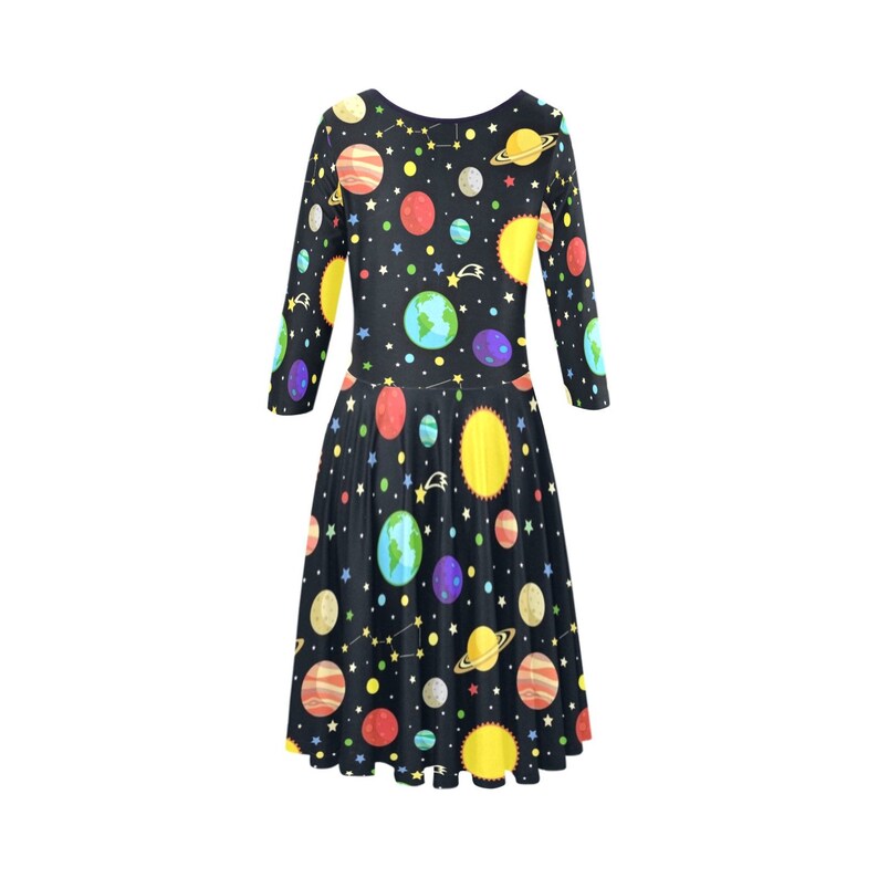 Planets Autumn Dress Solar System Half Sleeve Skater Dress Galaxy Summer Dress