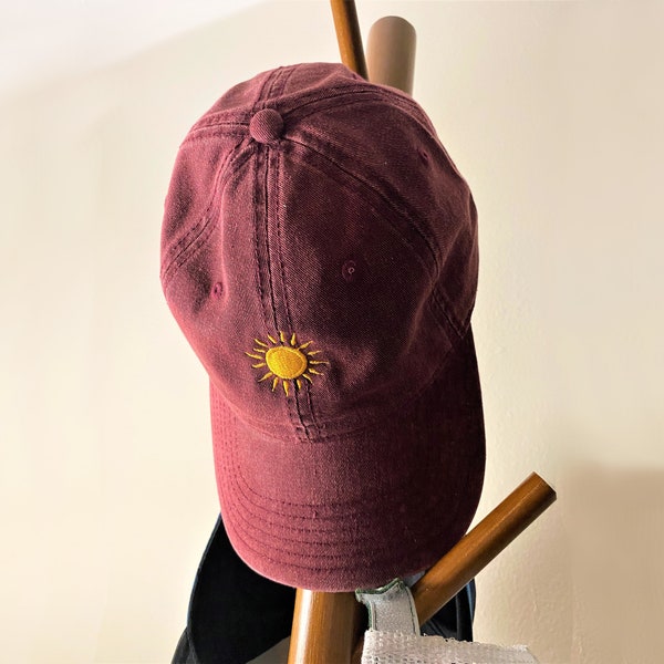Sunshine Embroidered Cap, Sun Pattern Vintage Cotton Twill Hat