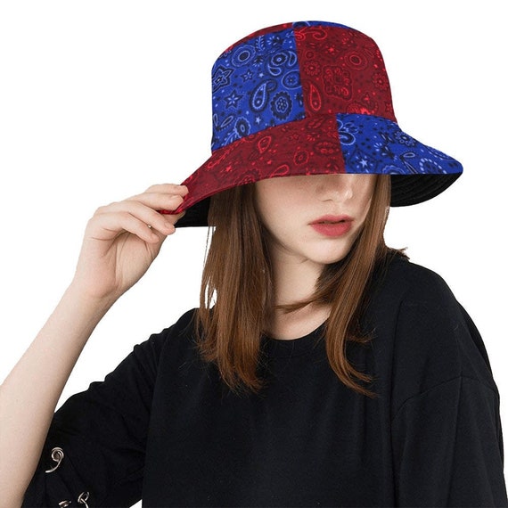 Blue and Red Patch Bandana Bucket Hat 