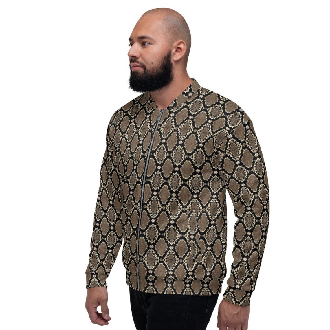 Snakeskin Print Bomber Jacket Snake Scales Zip Up Jacket Etsy