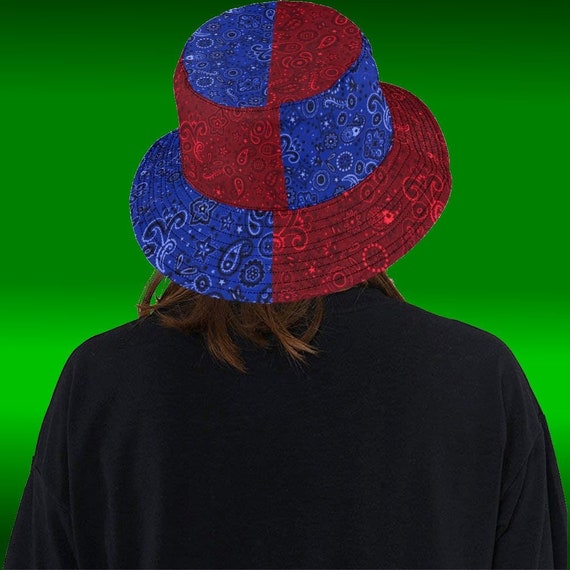 Blue and Red Patch Bandana Bucket Hat 