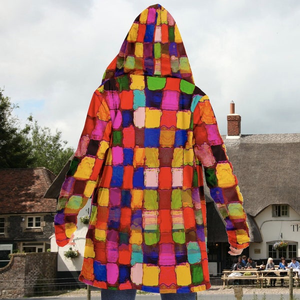 Gleeman's Cloak of Many Colors, Printed Minstrel Costume Cloak, Bard Coat, Jongleur Cloak, Troubadour Rainbow Cloak