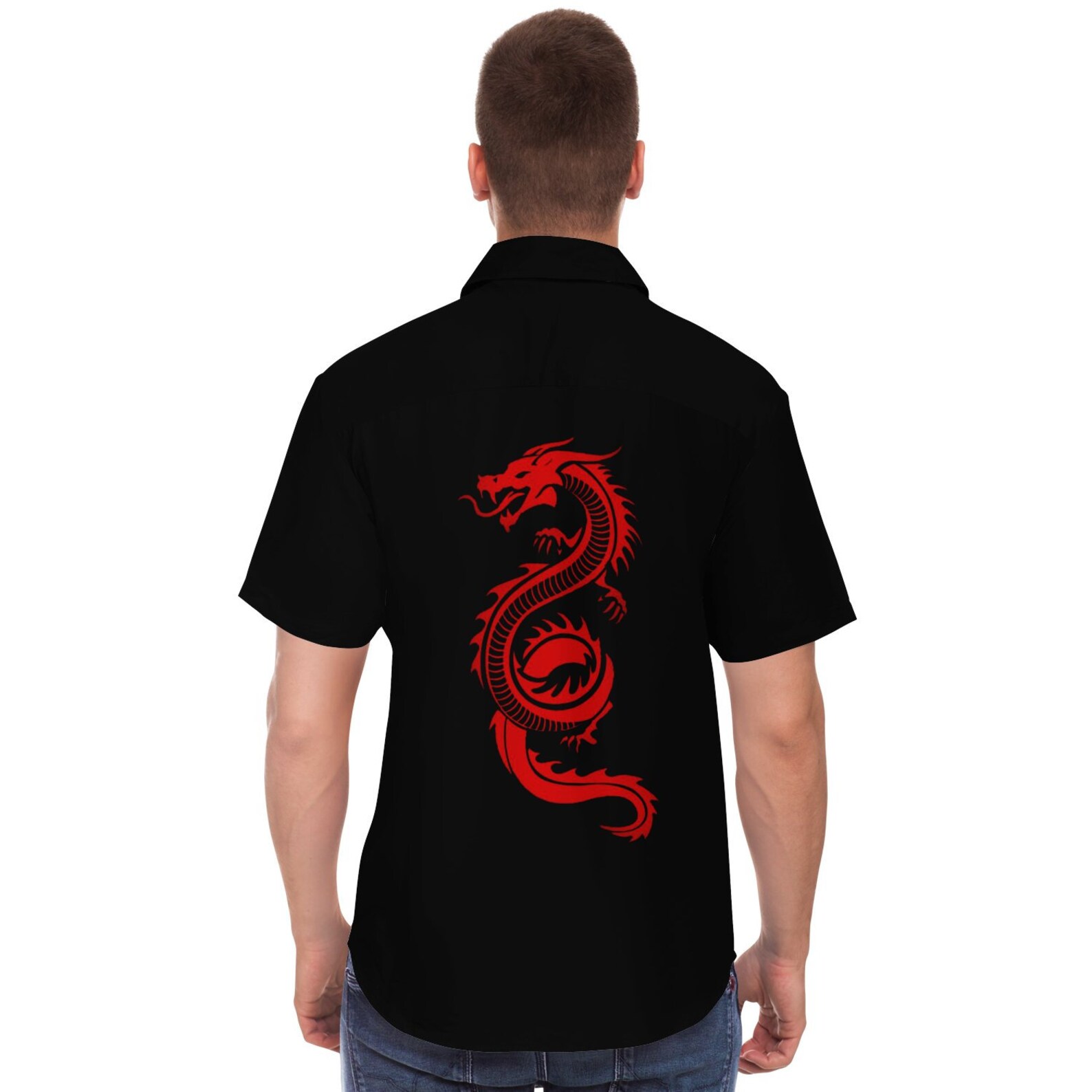 Men's Crimson Dragon Button Down Shirt Red Asian Dragon Etsy