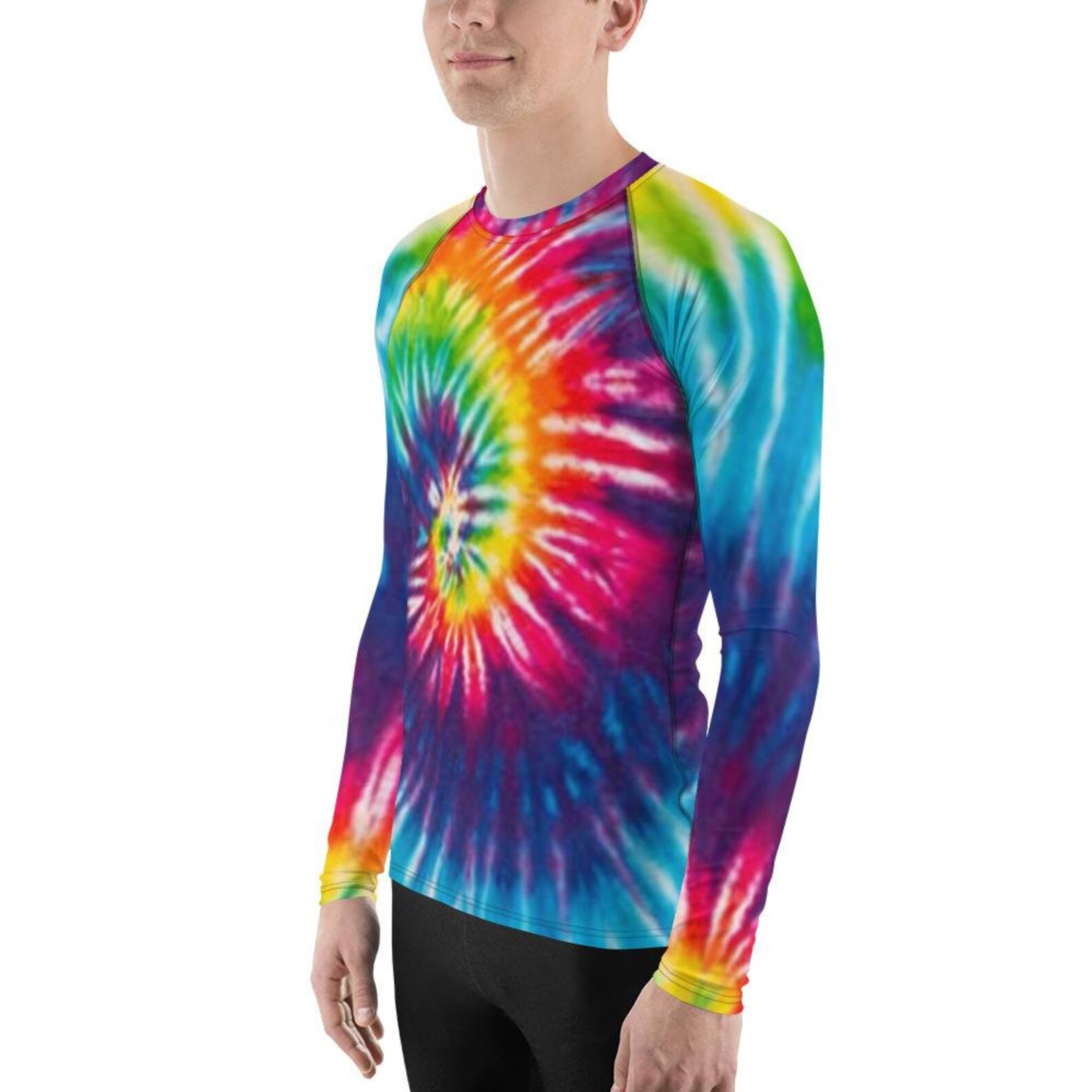 Men's Tie Dye Rash Guard Rainbow Long Sleeve Gym Yoga Etsy