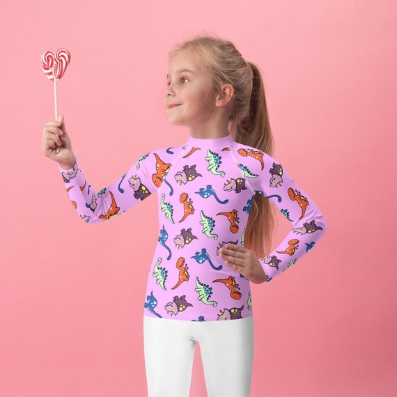 Kids Pink Dinosaur Rash Guard Dino Long 