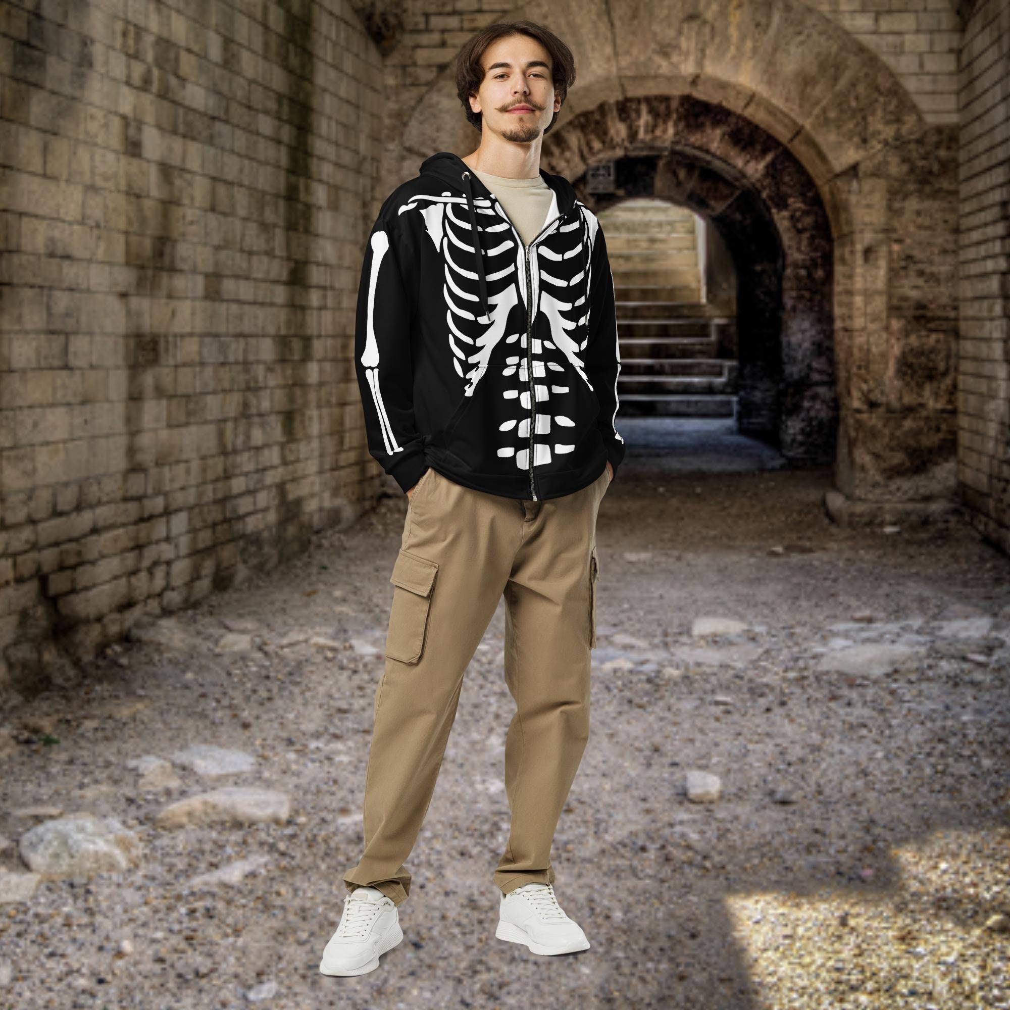 Mr Bones Unisex Zip Hoodie, Skeleton Print Full Zip Hoodie