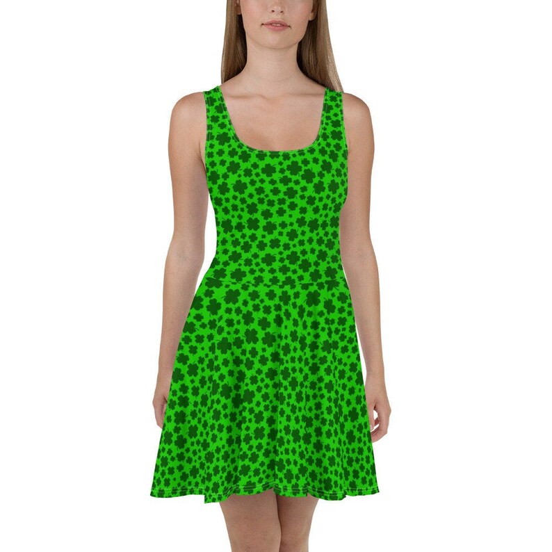 St Patrick/'s Day Summer Dress Irish Clover Dress Shamrock Sleeveless Skater Dress