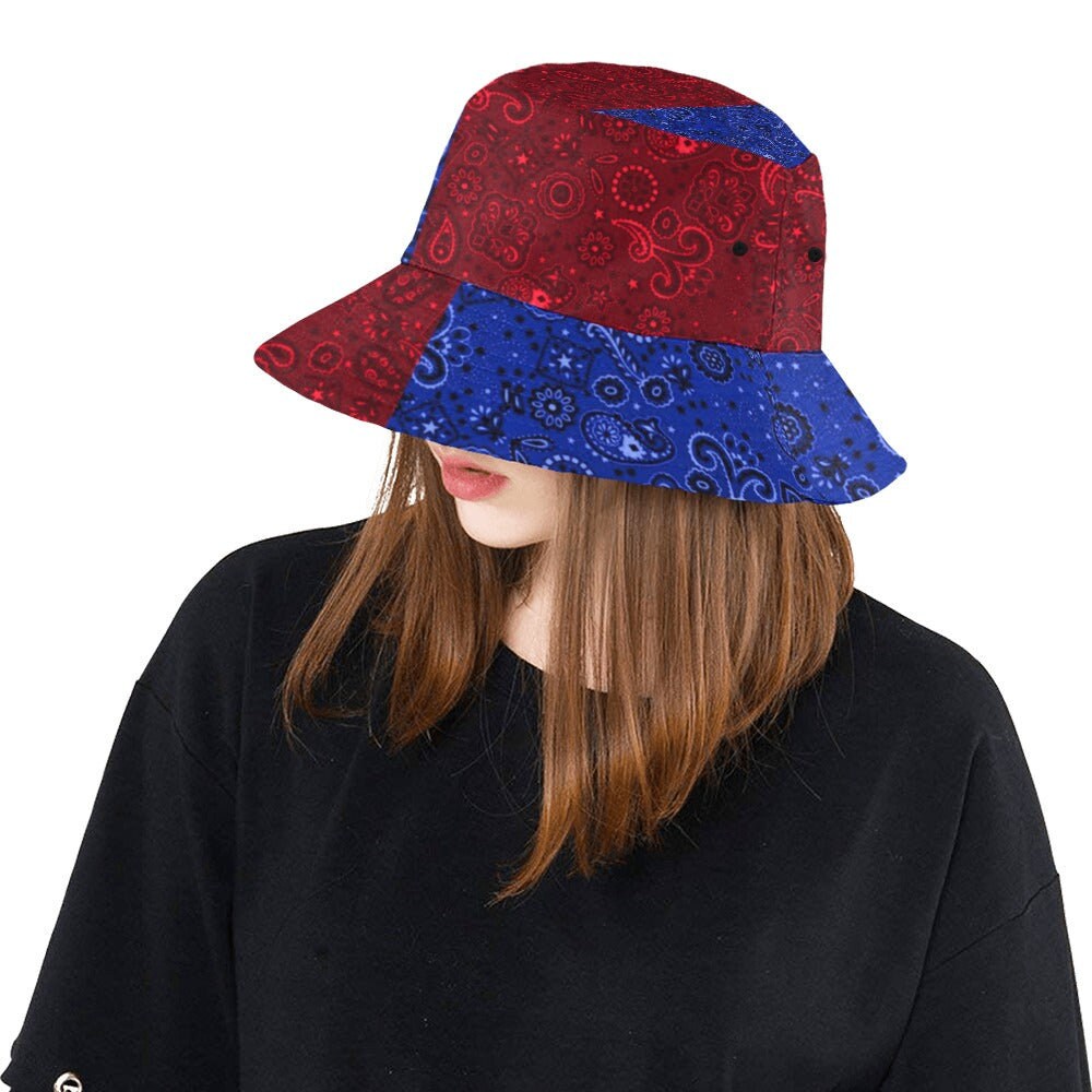 Blue and Red Patch Bandana Bucket Hat 