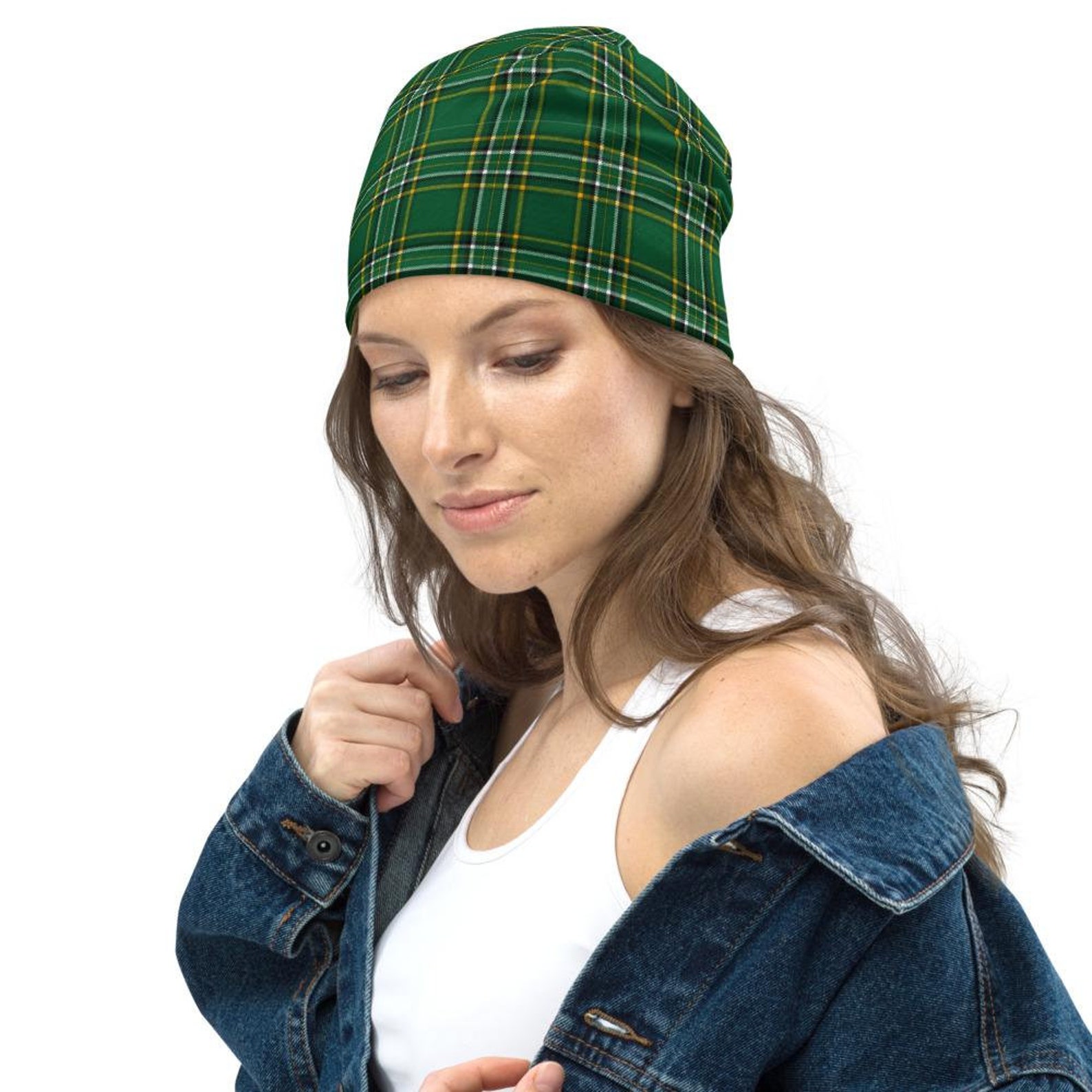 Irish Tartan Allover Print Beanie Plaid Stretchy Hat St Etsy UK