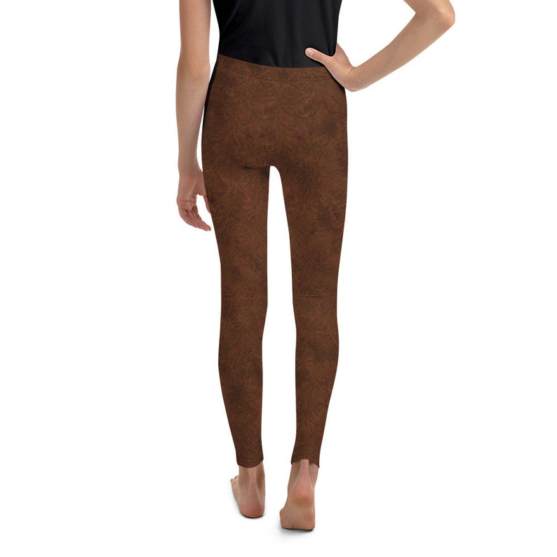 Brown Fur Print Youth Leggings, Brown Animal Fur Pattern Pants image 3