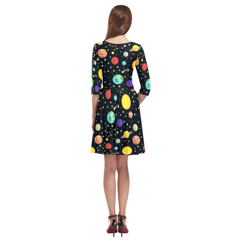 Planets Autumn Dress Solar System Half Sleeve Skater Dress Galaxy Summer Dress