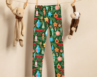 Decorated Tree Kids' Leggings, Festive Pattern Christmas Leggings for Children