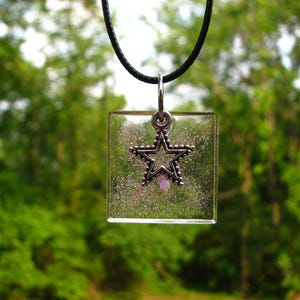 Star Charm with Clear Pink Sparkly Resin Pendant Necklace, Handmade Jewelry