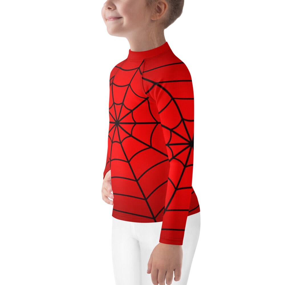 Crimson Spider Web Kids' Rash Guard, Red Spiderweb Children's Long ...