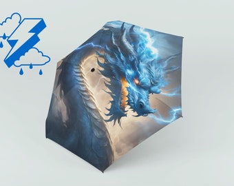 Blue Dragon Lightning Umbrella, Fantasy Theme Automatic Foldable Umbrella