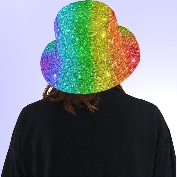 Rainbow Glitter Print Bucket Hat 