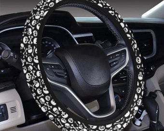 Skulls & Bones Steering Wheel Cover with Elastic Edge, Skull and Crossbones Steering Wheel Cover