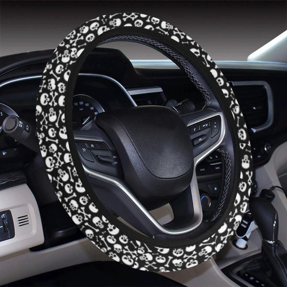 Steering Wheel Cover Women Steering Wheel Cover Car Wheel Protector for  Vehicle, Car, Auto, SUV and More, 15 Inch (for Flowers Dead Skull Head  Black)