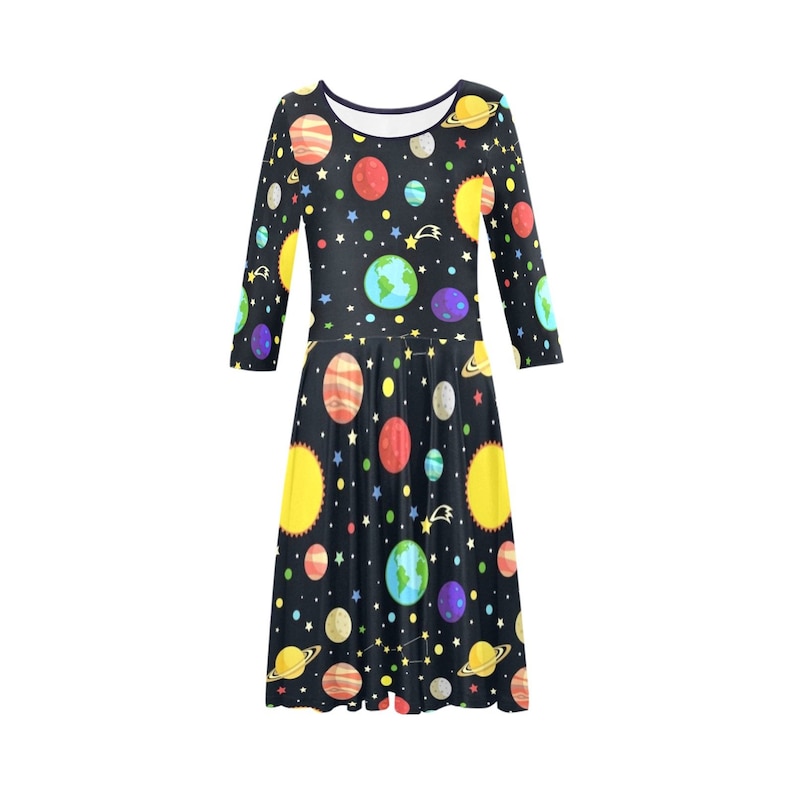 Planets Autumn Dress Solar System Half Sleeve Skater Dress Galaxy Summer Dress
