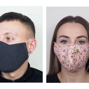 UK BREATHABLE Triple Layer Face Mask, Triple Layer Filter, Adjustable Soft Round Strap. Premium Fabric Cloth Face Mask. Washable Face Mask image 2