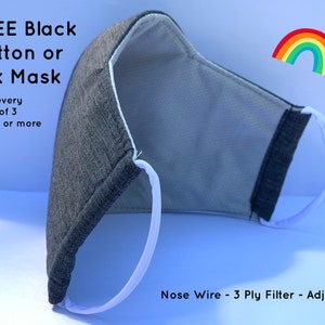 UK BREATHABLE Triple Layer Face Mask, Triple Layer Filter, Adjustable Soft Round Strap. Premium Fabric Cloth Face Mask. Washable Face Mask image 1