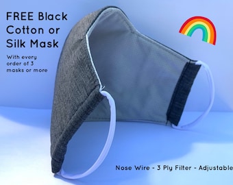 UK BREATHABLE Triple Layer Face Mask, Triple Layer Filter, Adjustable Soft Round Strap. Premium Fabric Cloth Face Mask. Washable Face Mask