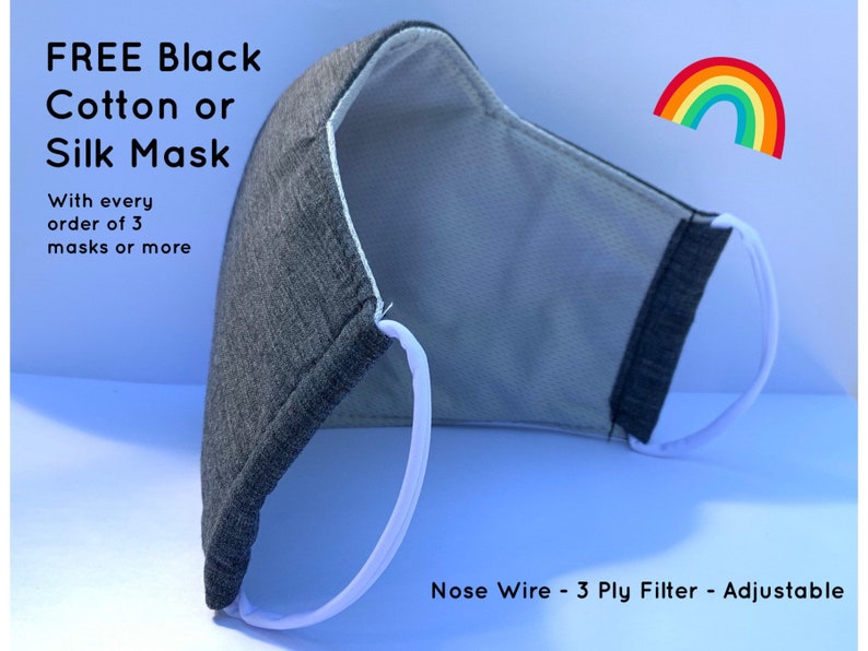 UK BREATHABLE Triple Layer Face Mask, Triple Layer Filter, Adjustable Soft Round Strap. Premium Fabric Cloth Face Mask. Washable Face Mask 