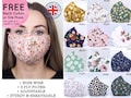 UK made Floral Face Mask with Nose Wire, Triple Layer Filter, Adjustable Soft Round Straps, Washable Face Mask, Premium Fabric Mask - CL