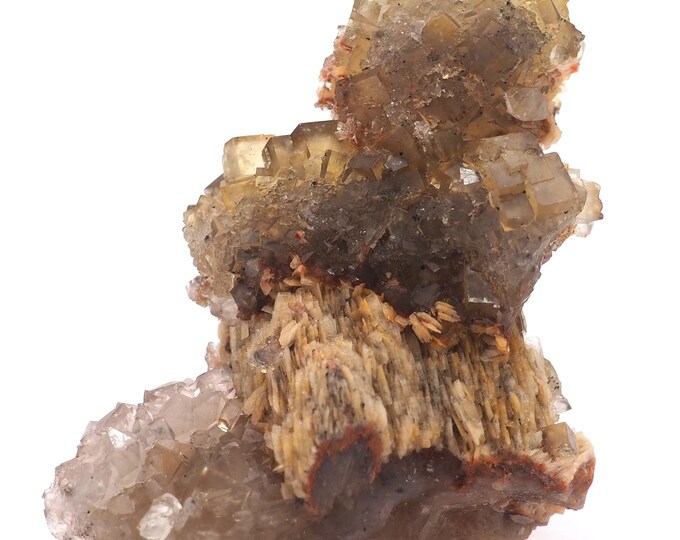 Fluorite Pyrite Barite 70mm x 60mm 136 gr. Special find. Combination minerals. Fluorite cubes. Ethically sourced fair trade mineral.