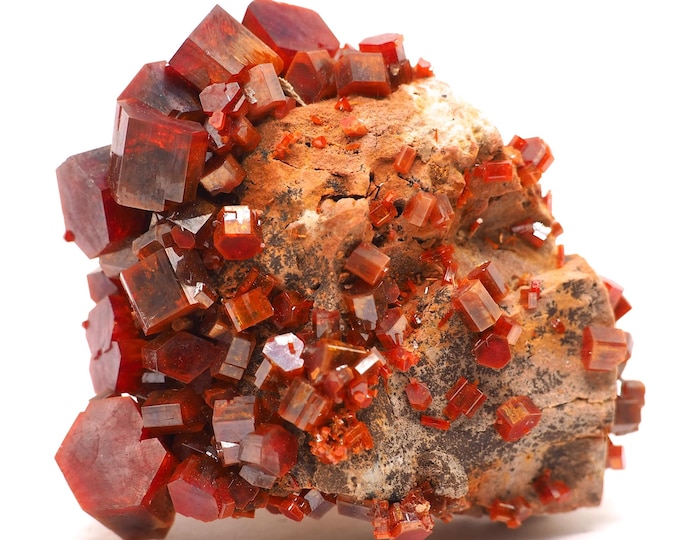 Vanadinite 60mm x 50mm (82gr). Clear Vanadinite bunches. Special find. Ethically sourced fair trade mineral. Morocco, Mibladen.