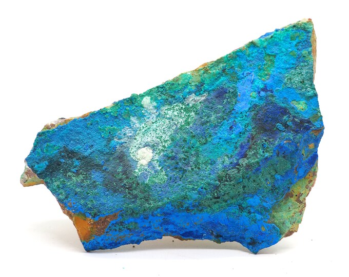 Malachite azurite chrysocolla 140mm x 80mm (335 grams). Buy fair trade crystals and minerals. Ethically sourced.