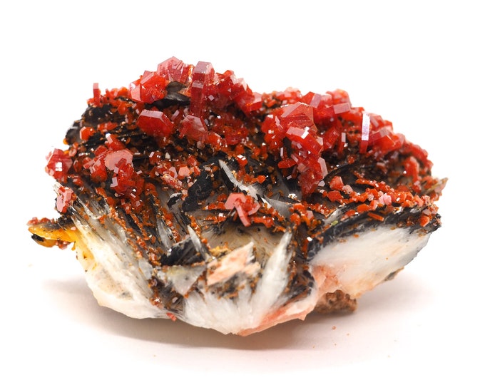 Vanadinite on Barite 70mm x 45mm (123 grams) Ethically sourced and fair trade mineral.