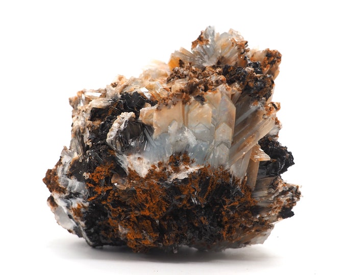 Clear blue barite 110mm x 95mm (1019 grams). Ethically sourced and fair trade mineral.