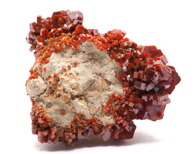 Vanadinite 95mm x 90mm (480 grams). Bright red Vanadinite bunches. Ethically sourced and fair trade mineral. Rare and unique find!!