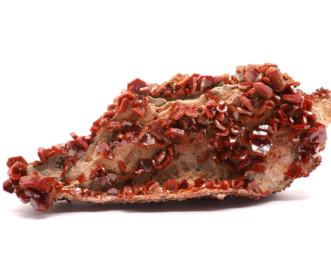 Vanadinite 130mm x 50mm (137gr) Vanadinite crystals on matrix. Special find. Ethically sourced fair trade mineral. Morocco, Mibladen.