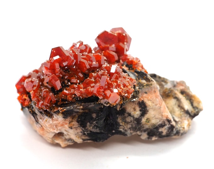 Vanadinite on Barite 60mm x 35mm (98 grams) Ethically sourced and fair trade mineral.