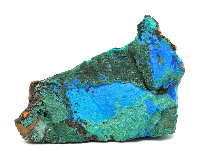 Malachite azurite chrysocolla 110mm x 75mm (233 grams). Ethically sourced and fair trade mineral.